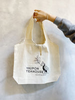 Yaupon Teahouse canvas tote bag with snap closure and wide straps